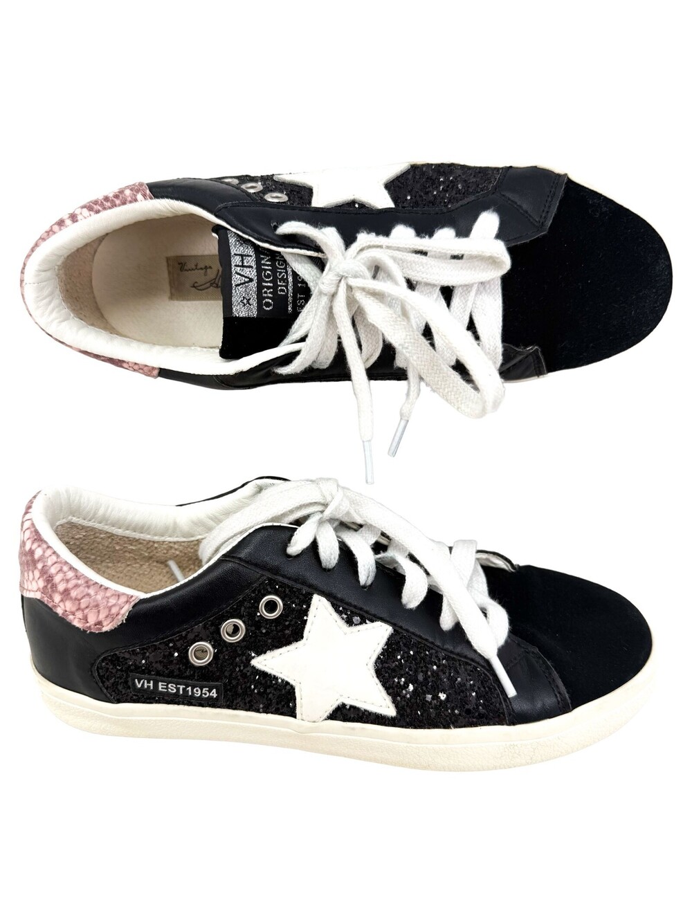 Vintage Havana DAVINA Snake Womens Size 8 Black Glitter Slip On Sneakers Shoes